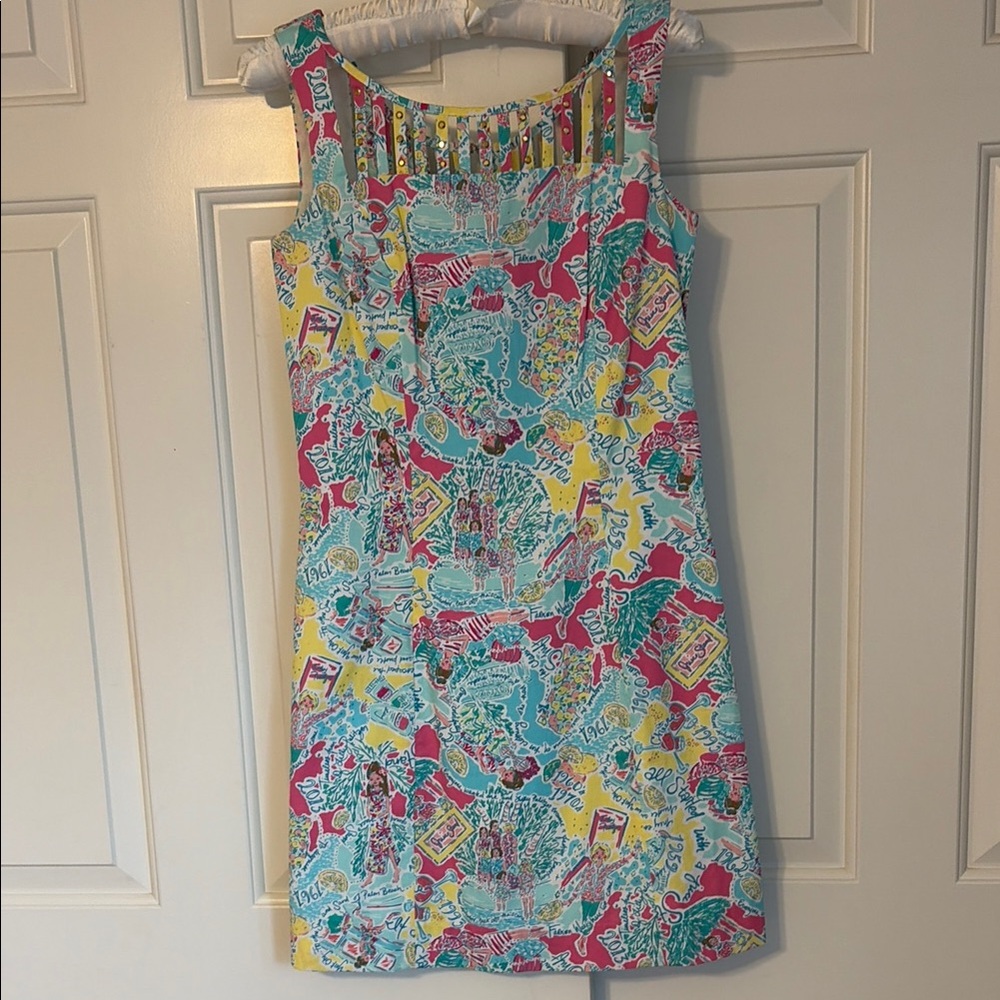 Lilly Pulitzer Sleeveless Tropical Print Shift Dress in Turquoise, Pink & Yellow